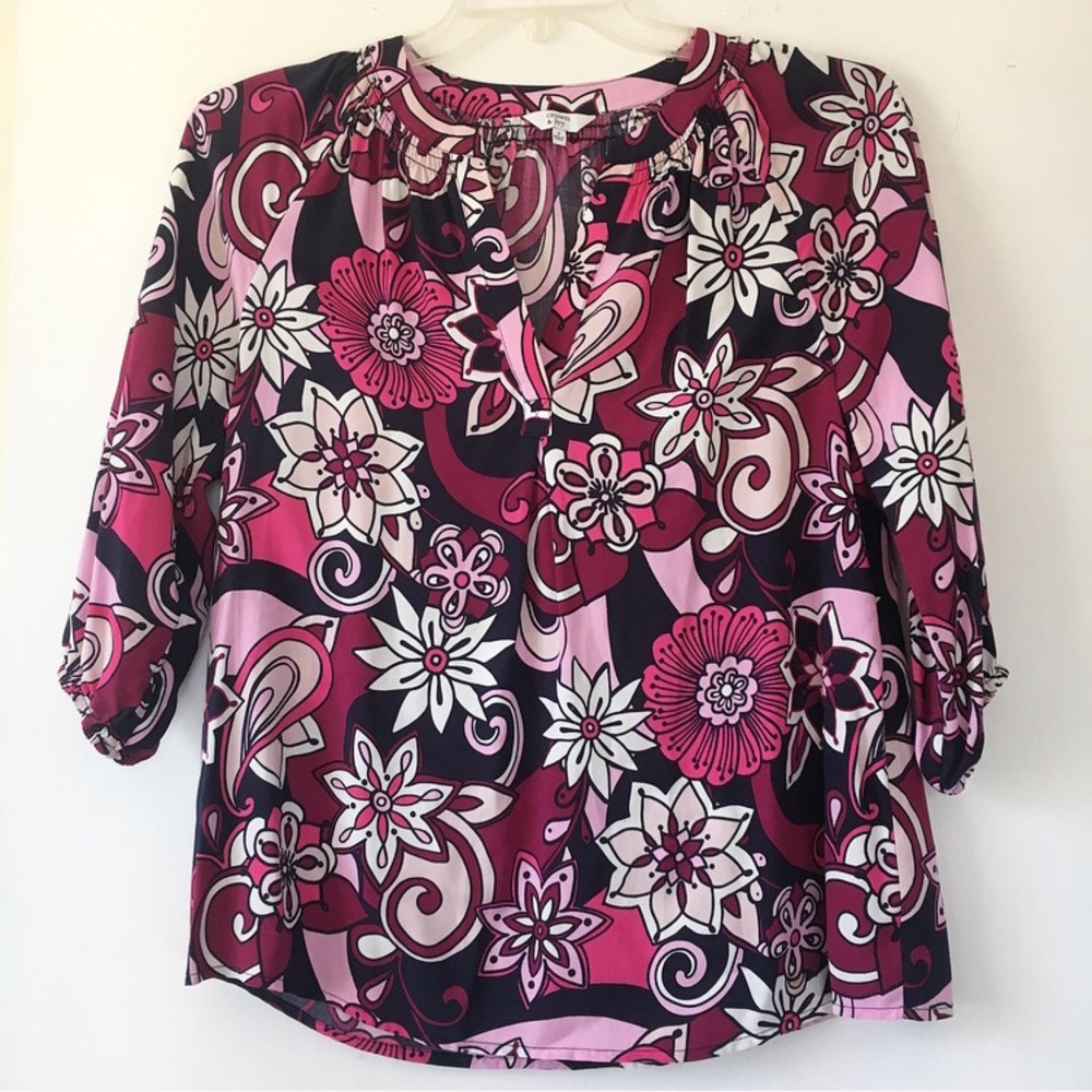crown & ivy Split Neck Floral Blouse